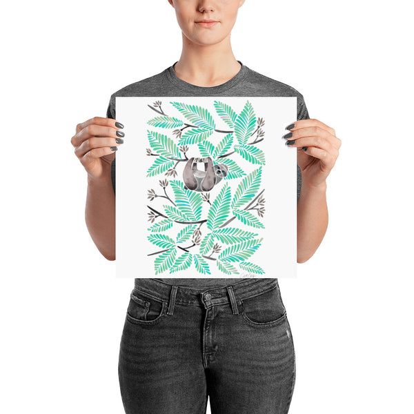 Happy Sloth – Tropical Mint Rainforest • Art Print