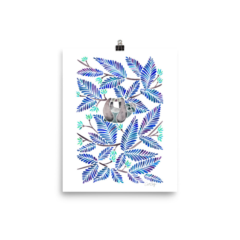 Happy Sloth – Tropical Blue Rainforest • Art Print