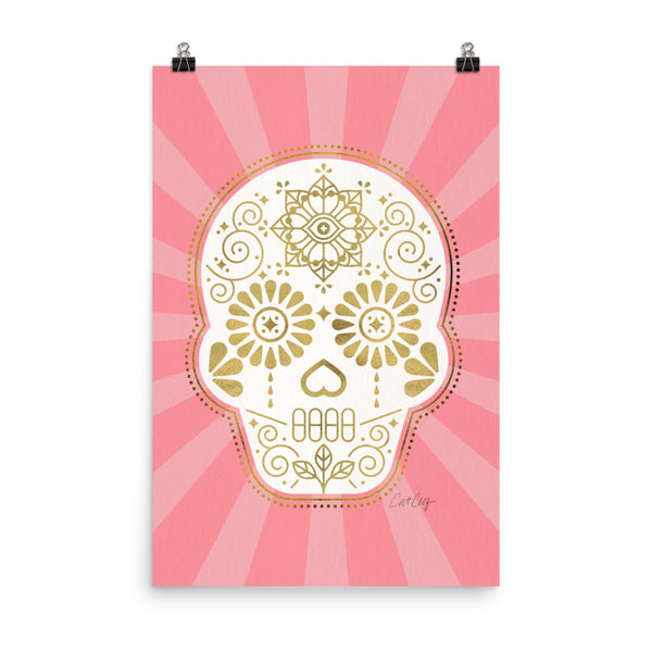 Día de Muertos – Mexican Sugar Skull – Blush & Gold Palette • Art Print