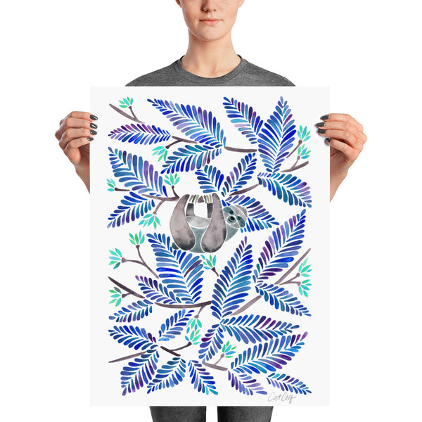 Happy Sloth – Tropical Blue Rainforest • Art Print