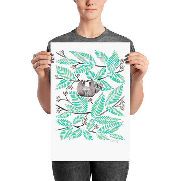 Happy Sloth – Tropical Mint Rainforest • Art Print