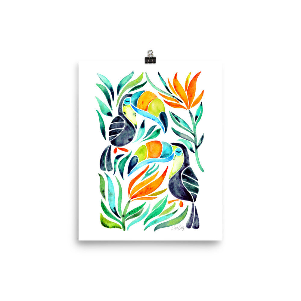Tropical Toucans – Green Leaves • Art Print