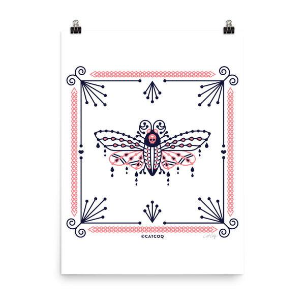 Death's Head Hawkmoth – Blush & Navy Palette • Art Print