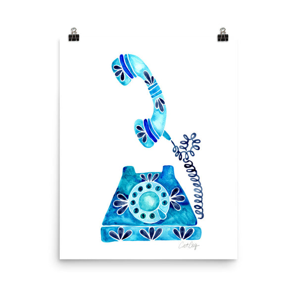Vintage Rotary Phone – Blue Palette • Art Print
