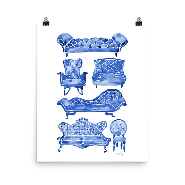 Victorian Lounge – Navy Palette • Art Print