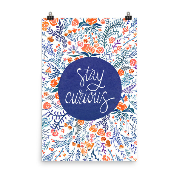 Stay Curious – Navy & Coral Palette • Art Print