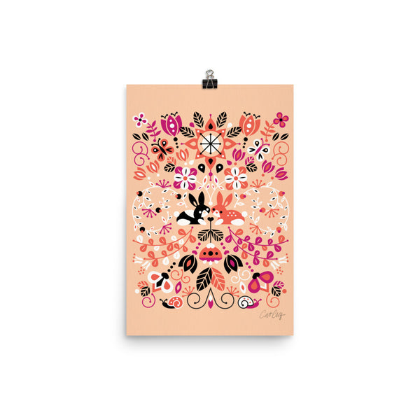 Bunny Lovers – Orange & Pink Palette • Art Print