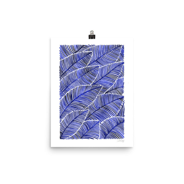 Tropical Leaves – Navy Palette  •  Art Print