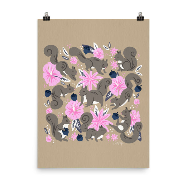 Squirrels & Blooms – Navy & Blush