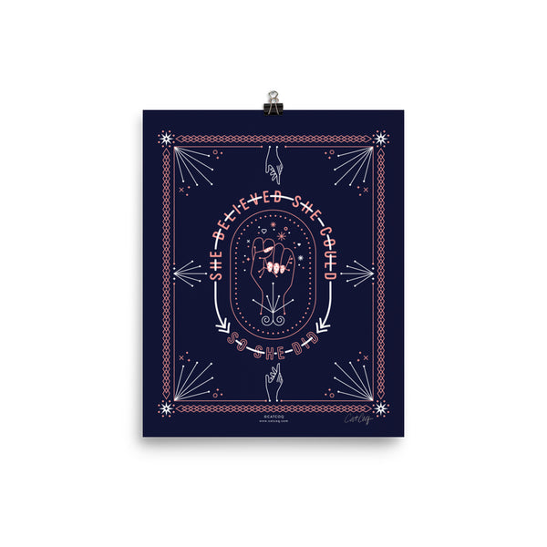 She Believed – Blush & Denim Palette • Art Print