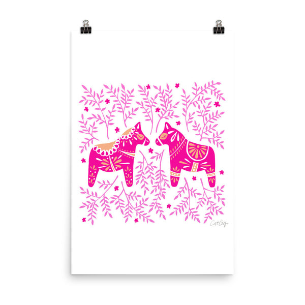 Swedish Dala Horses – Pink Palette • Art Print