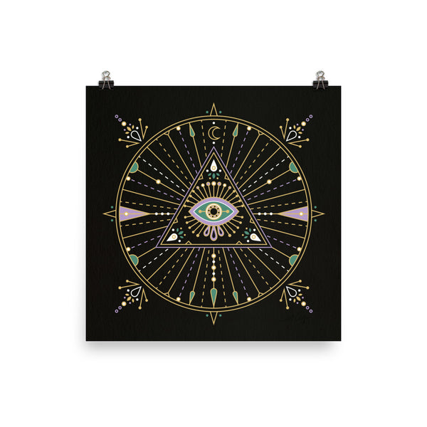 All-Seeing Eye Mandala – Black Palette • Art Print