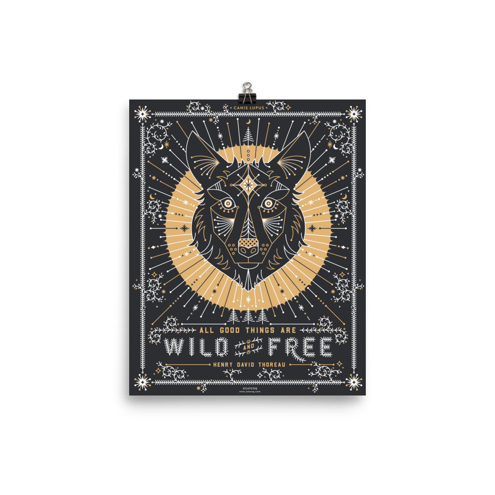 Wild & Free Wolf – Grey & Gold Palette  •  Art Print