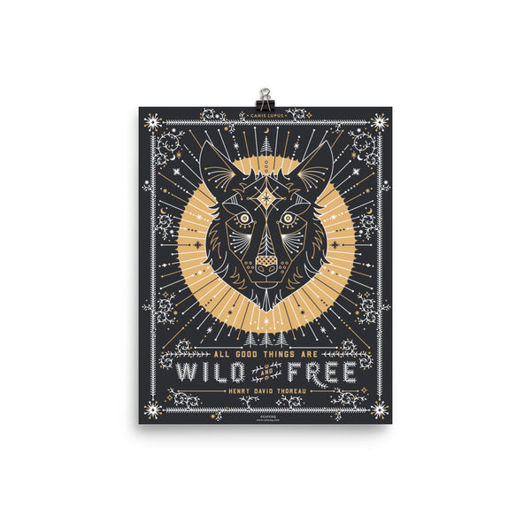 Wild & Free Wolf – Grey & Gold Palette  •  Art Print