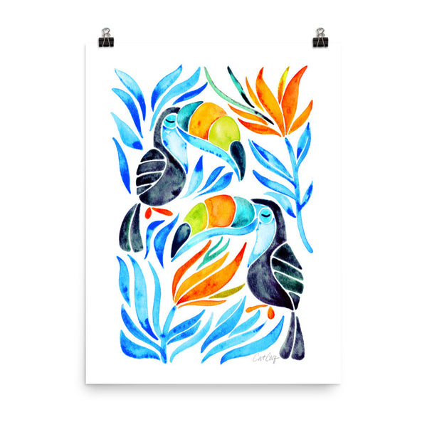 Tropical Toucans – Blue Leaves • Art Print