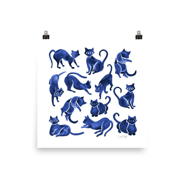 Cat Positions – Navy Palette • Art Print