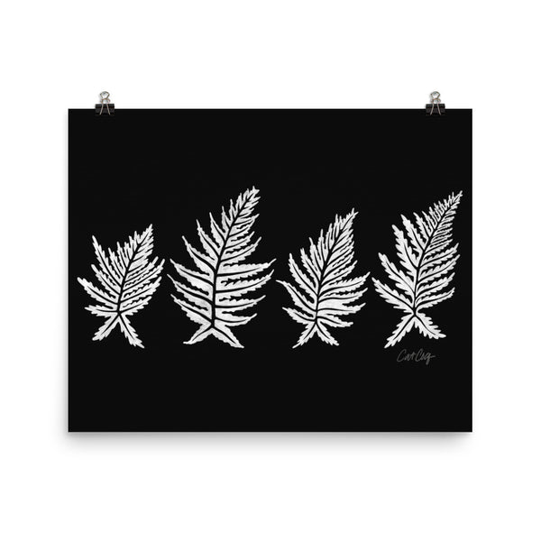 Inked Ferns – White Ink on Black • Art Print