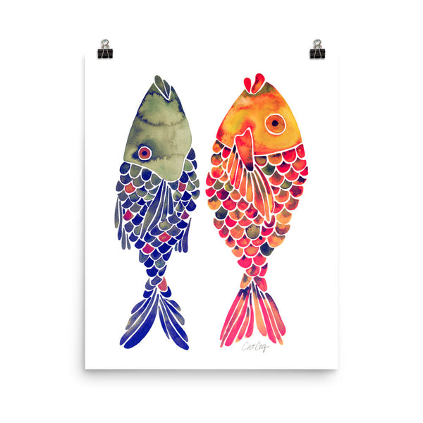 Indonesian Fish – Navy & Red Palette • Art Print
