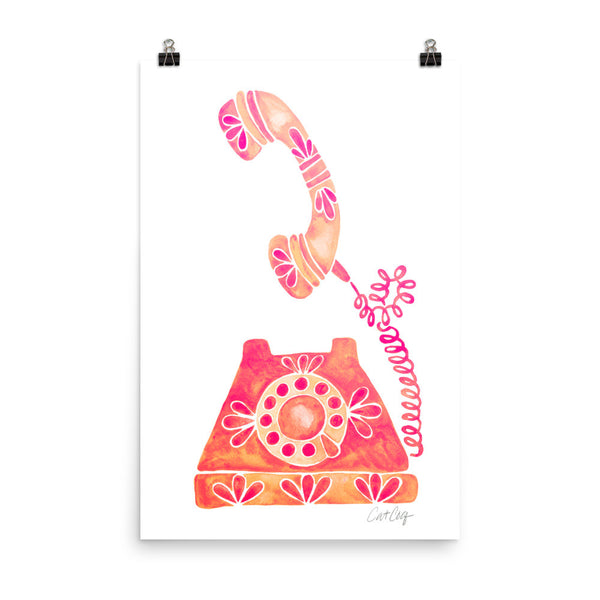 Vintage Rotary Phone – Peach Palette • Art Print