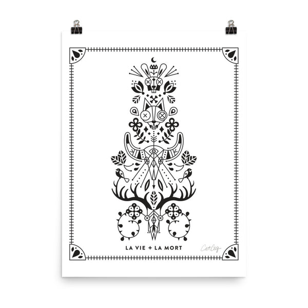 La Vie & La Mort – Black Ink on White • Art Print