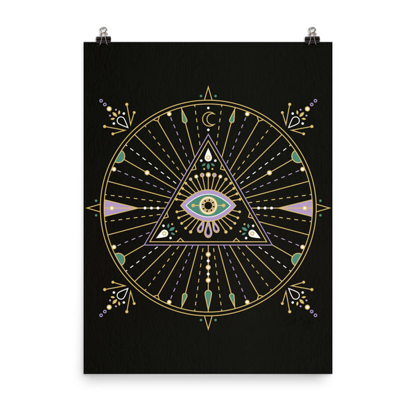 All-Seeing Eye Mandala – Black Palette • Art Print