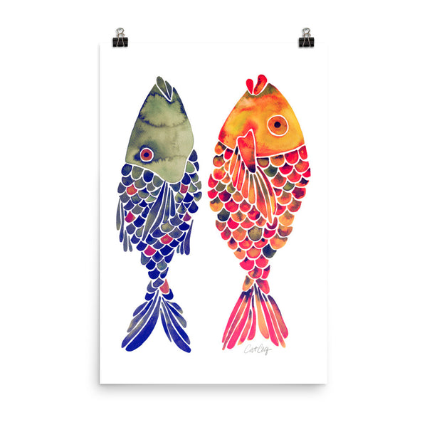Indonesian Fish – Navy & Red Palette • Art Print