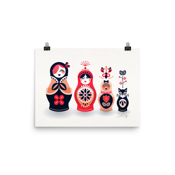 Russian Nesting Dolls – Hot Pink & Navy Palette • Art Print