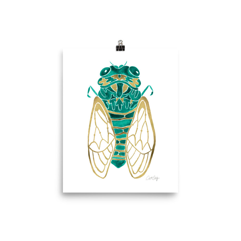 Cicada – Emerald & Gold Palette • Art Print