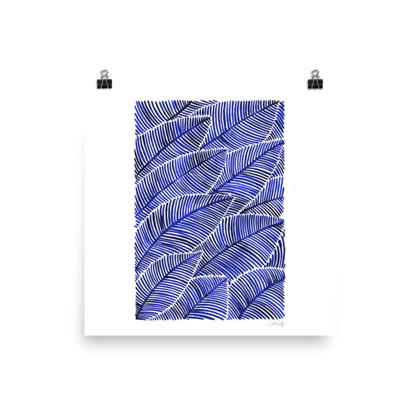 Tropical Leaves – Navy Palette  •  Art Print