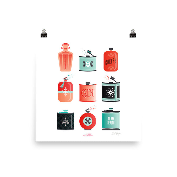 Flask Collection – Red & Mint Palette • Art Print