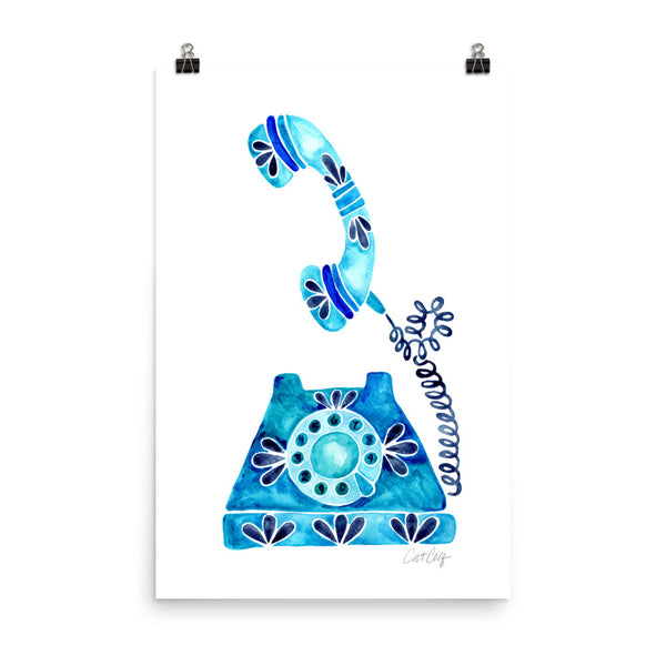 Vintage Rotary Phone – Blue Palette • Art Print