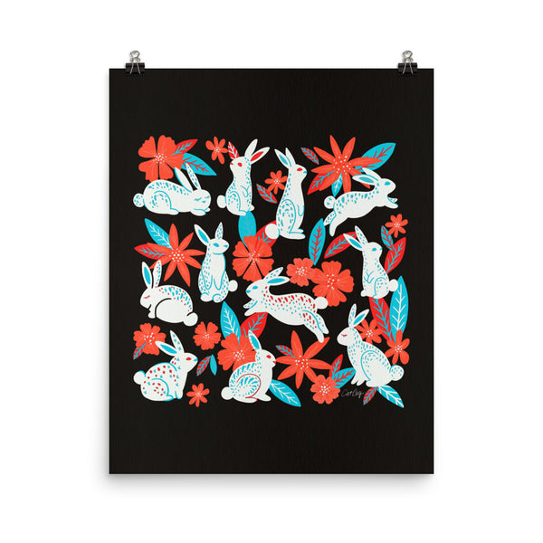 Bunnies and Blooms - Charcoal Magenta Cyan