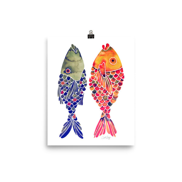Indonesian Fish – Navy & Red Palette • Art Print