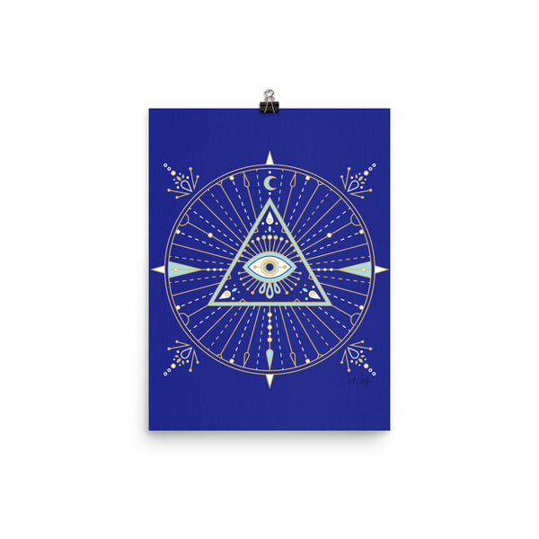 All-Seeing Eye Mandala – Navy Palette • Art Print