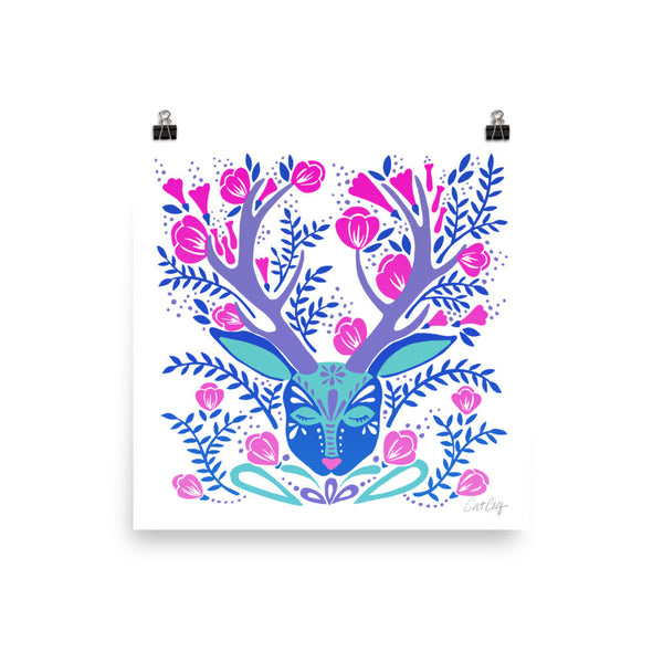 Floral Antlers – Indigo Palette • Art Print