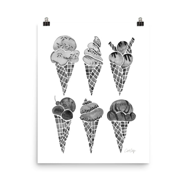 Ice Cream Cones – Black Palette • Art Print