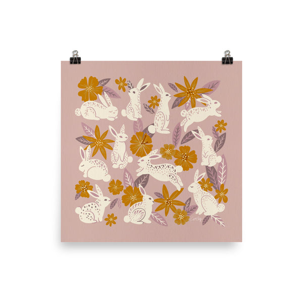 Bunnies and Blooms - Mauve Ochre