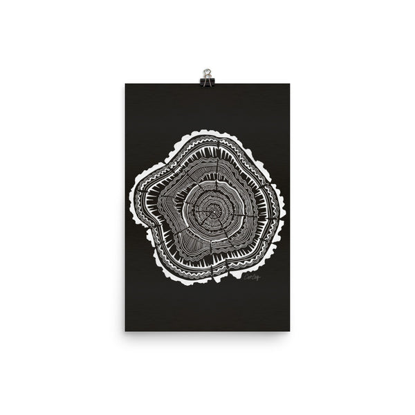 Tree Rings – White Ink on Black • Art Print