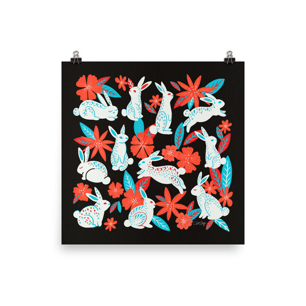 Bunnies and Blooms - Charcoal Magenta Cyan