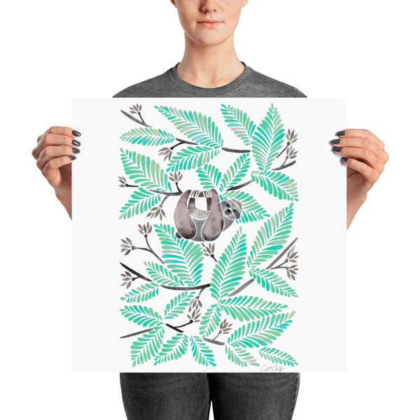 Happy Sloth – Tropical Mint Rainforest • Art Print