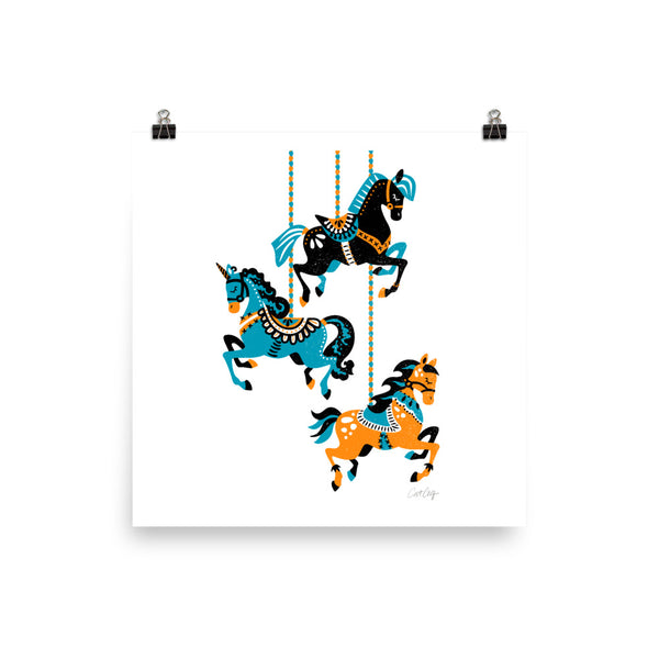 Carousel Horses - Orange Teal