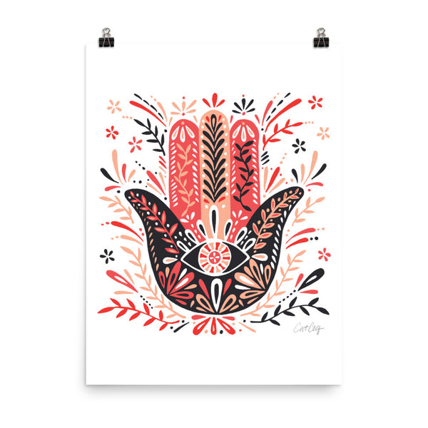 Hamsa Hand – Red & Black Palette • Art Print