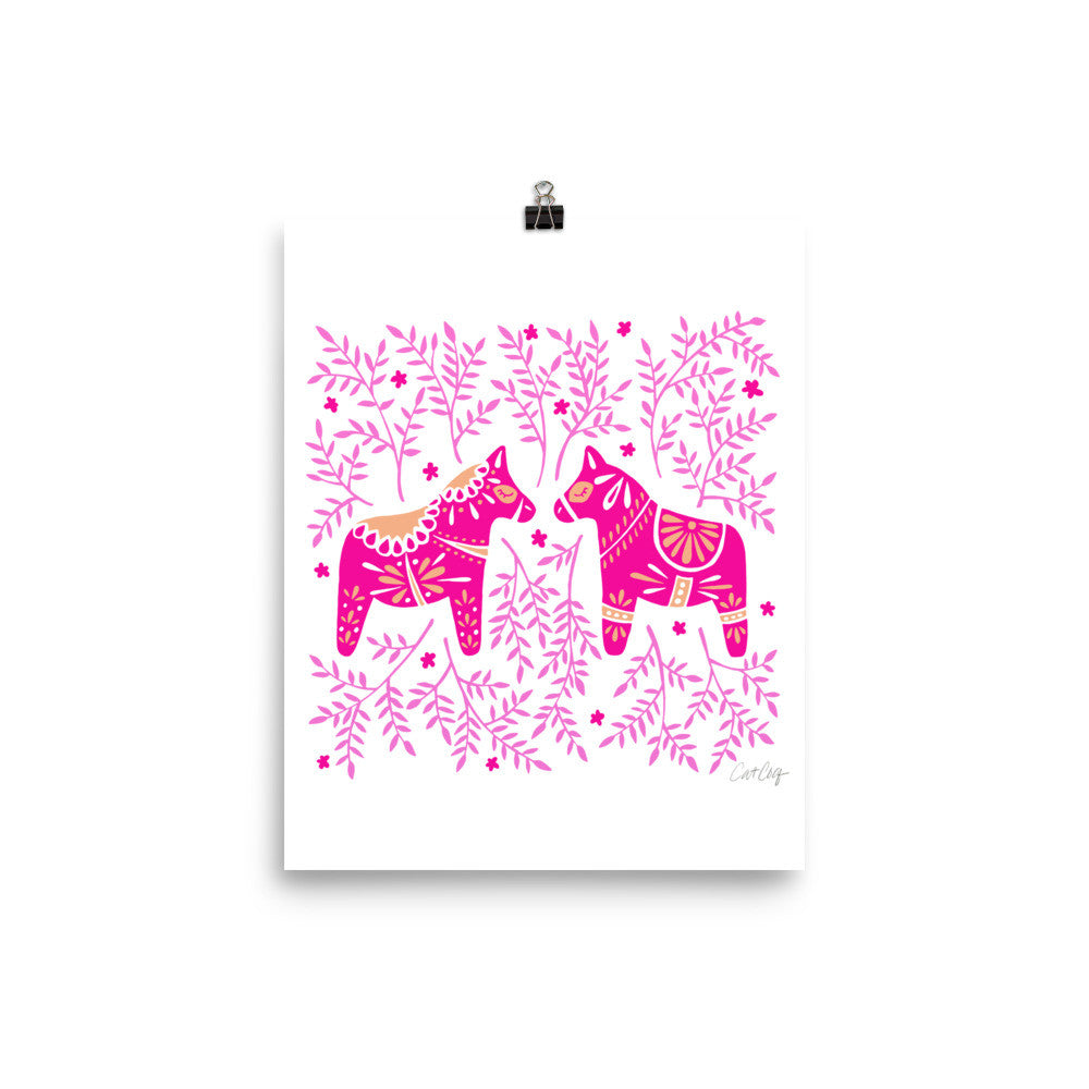 Swedish Dala Horses – Pink Palette • Art Print
