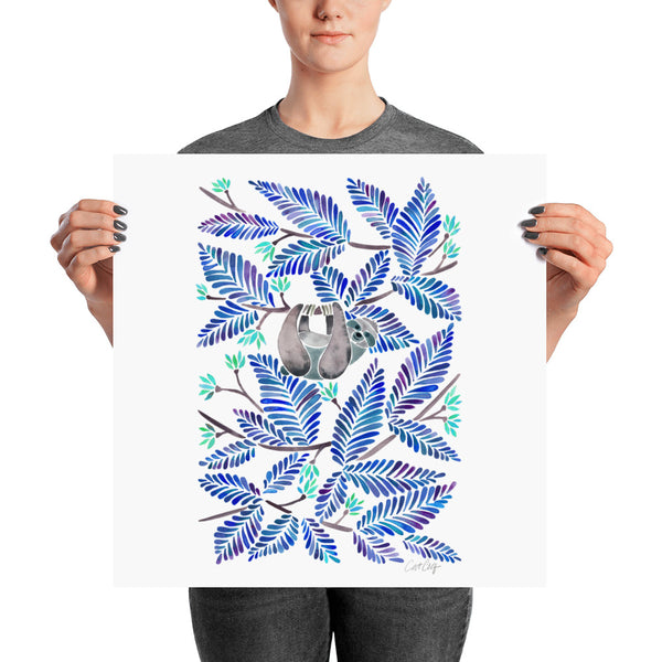 Happy Sloth – Tropical Blue Rainforest • Art Print