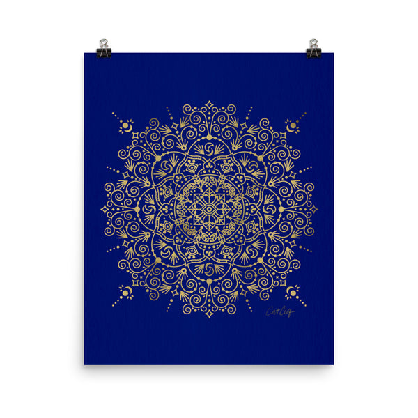 Moroccan Mandala – Gold on Navy • Art Print