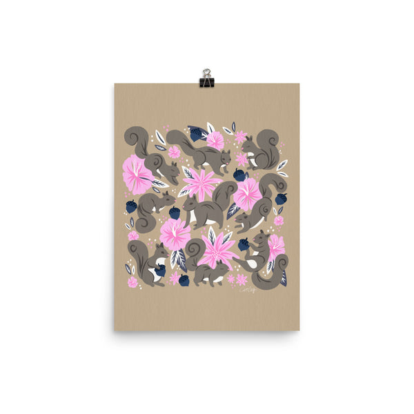 Squirrels & Blooms – Navy & Blush