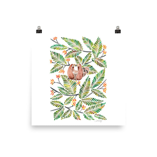 Happy Sloth – Tropical Green Rainforest • Art Print