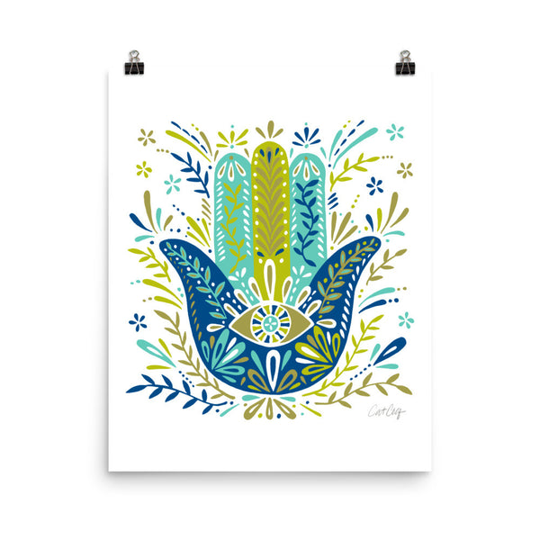 Hamsa Hand – Lime and Blue Palette • Art Print