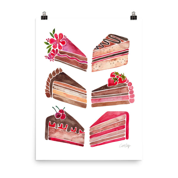 Cake Slices – Pink & Brown Palette • Art Print