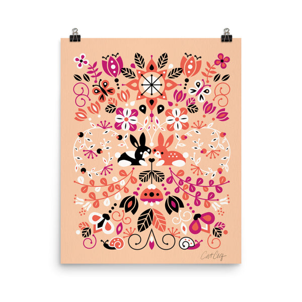 Bunny Lovers – Orange & Pink Palette • Art Print